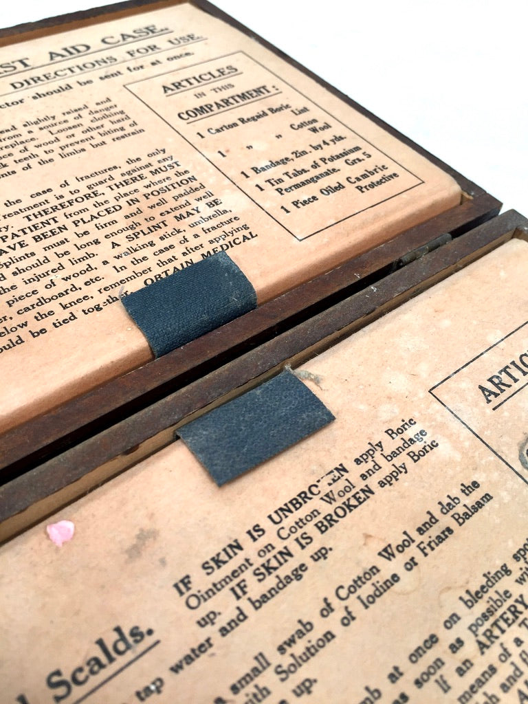 Antique Wooden Boots The Home First Aid Box & Full Contents Apothecary