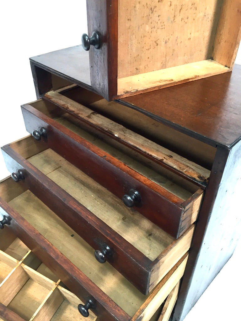 Antique Tabletop Wooden Chest of Collectors Drawers / Storage Box / Cabinet