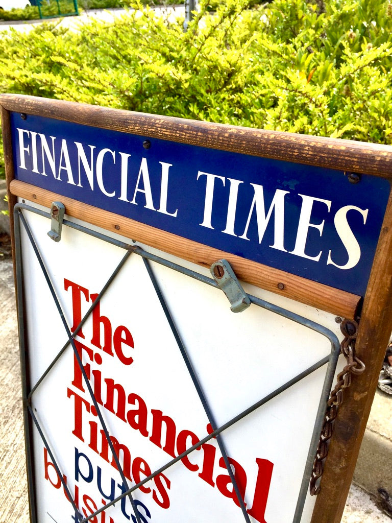 Antique Advertising The Financial Times Wooden Wall Hanging Newsagents Shop Sign