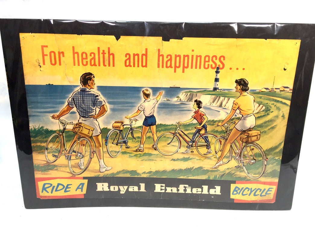 Antique Advertising - Early 20th Century Royal Enfield Bicycle Poster Sign c1930