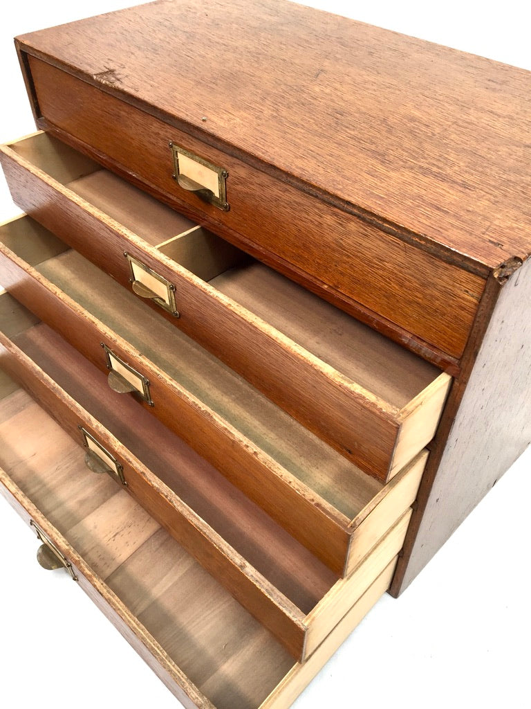 Antique Desktop Wooden Chest of Drawers / Filing Storage Box Cabinet c.1950