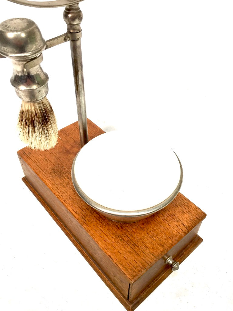 Antique Edwardian Gentleman's Shaving Stand Mirror / Brush &amp; Shaving Bowl c.1910