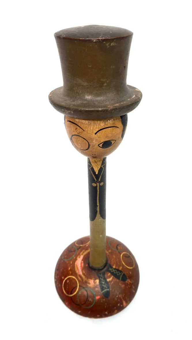 Antique Wooden Hand Painted Tabletop Hat Stand / Top Hat Figurine& c.1920