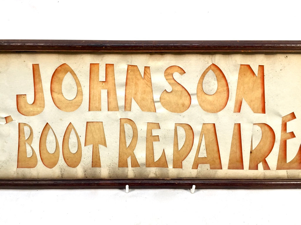 Antique Advertising - Art Deco Shop Display Sign Johnson Boot Repairer c.1930&nbsp;