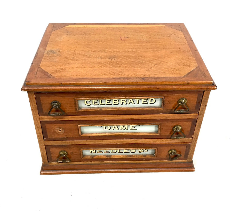 Antique Haberdashery Tabletop Shop Display Needle Box / Display Cabinet Drawers