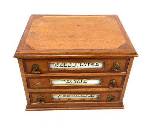 Antique Haberdashery Tabletop Shop Display Needle Box / Display Cabinet Drawers