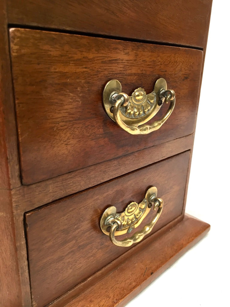 Antique Tabletop Wooden Chest of Drawers / Storage Box / Cabinet with Key