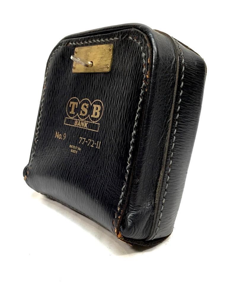Antique Black Leather TSB Bank Gladstone Style Safe Bag with Keys / Vintage