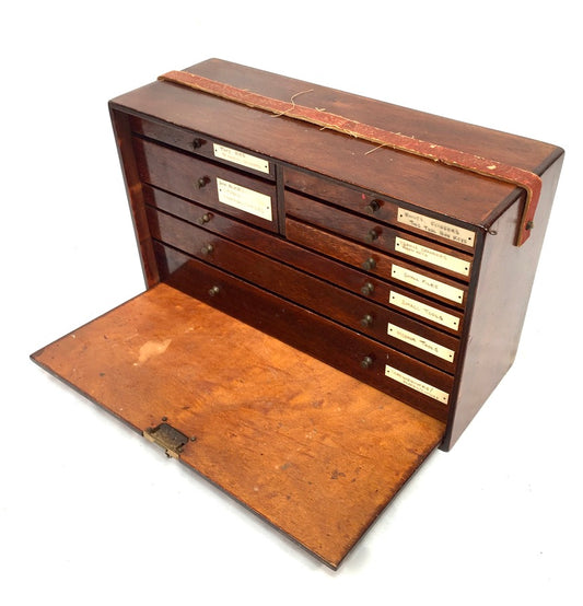 Antique Wooden Mid Century Engineers Toolbox / Collectors Cabinet / Storage Box