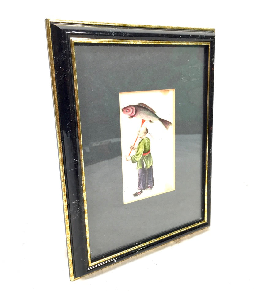 Antique Hand Painted Watercolour Framed Paintings on Rice / Pith Paper c.1900