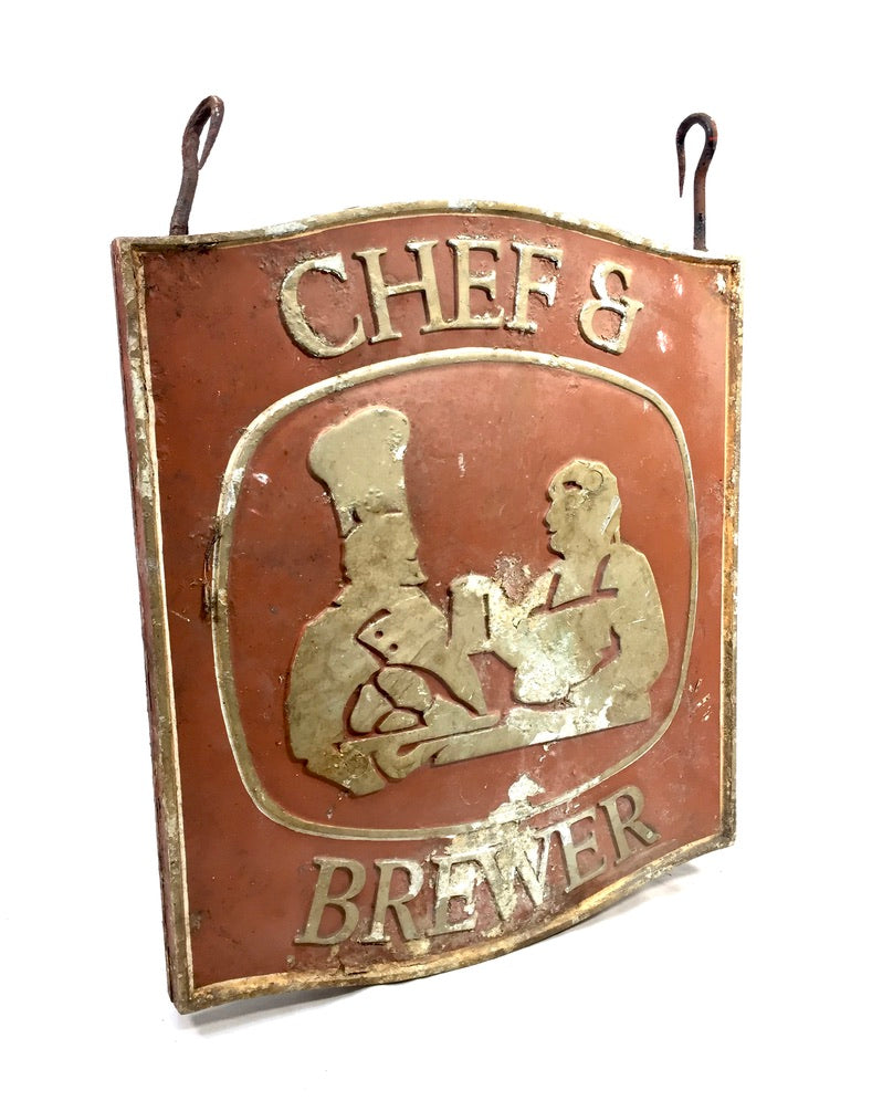 Antique Advertising - Hanging Double Sided Metal Brewery Pub Sign 20th Century