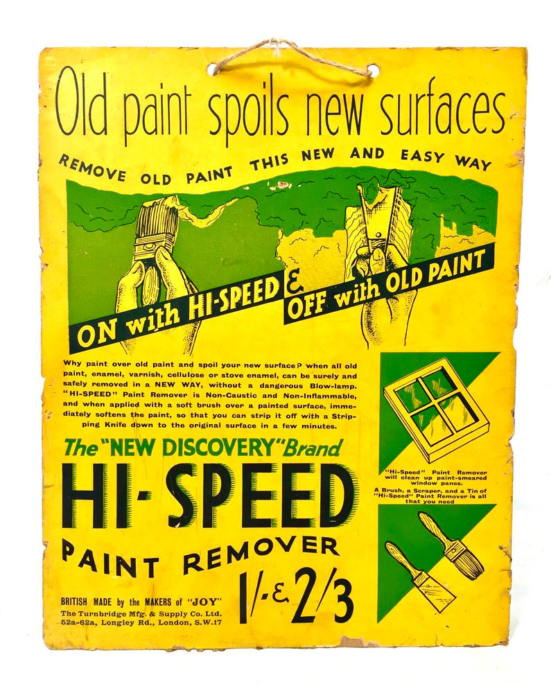 Antique Advertising Shop Display Promotional Showcard Hi-Speed Paint Remover