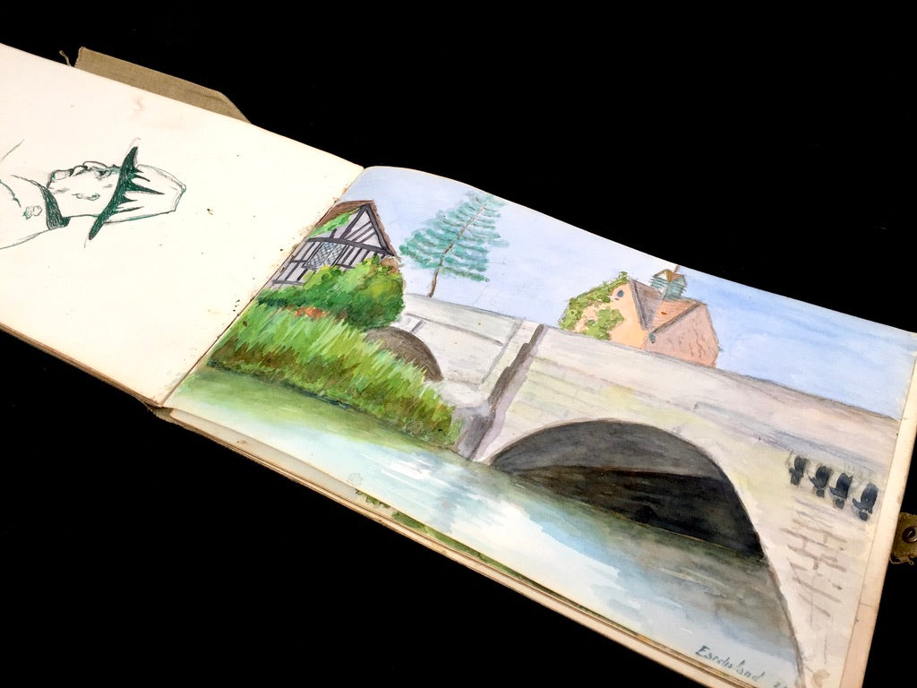 Antique 1920s Personal Artist Sketch Book Art Album Diary Drawings Watercolours