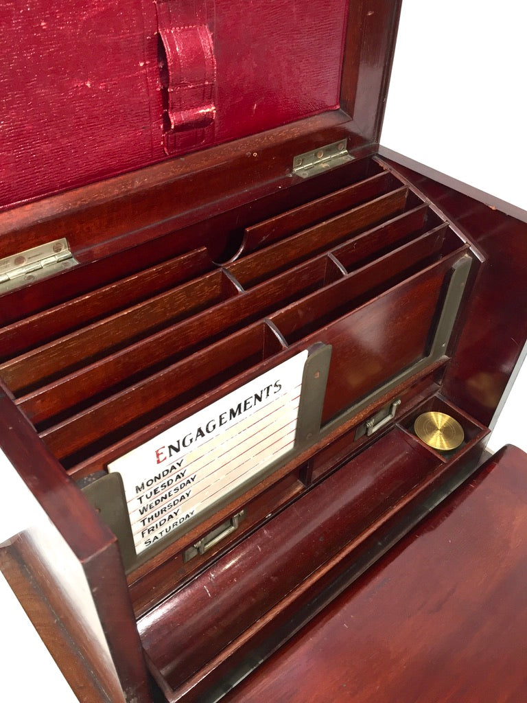 Antique Victorian Oak Wooden Desktop Stationery Box / Writing Cabinet with Key