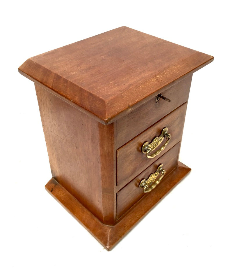 Antique Tabletop Wooden Chest of Drawers / Storage Box / Cabinet with Key