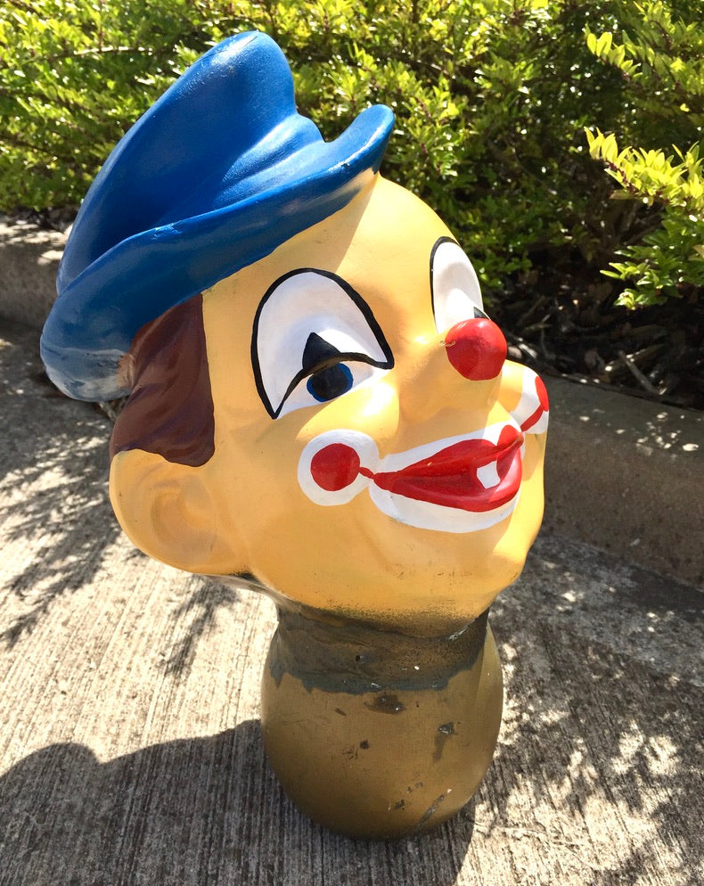 Vintage 20th Century Hand Painted Whimsical Clown Head / Large Circus Sculpture