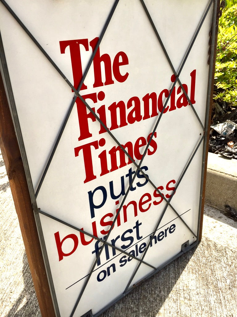 Antique Advertising The Financial Times Wooden Wall Hanging Newsagents Shop Sign