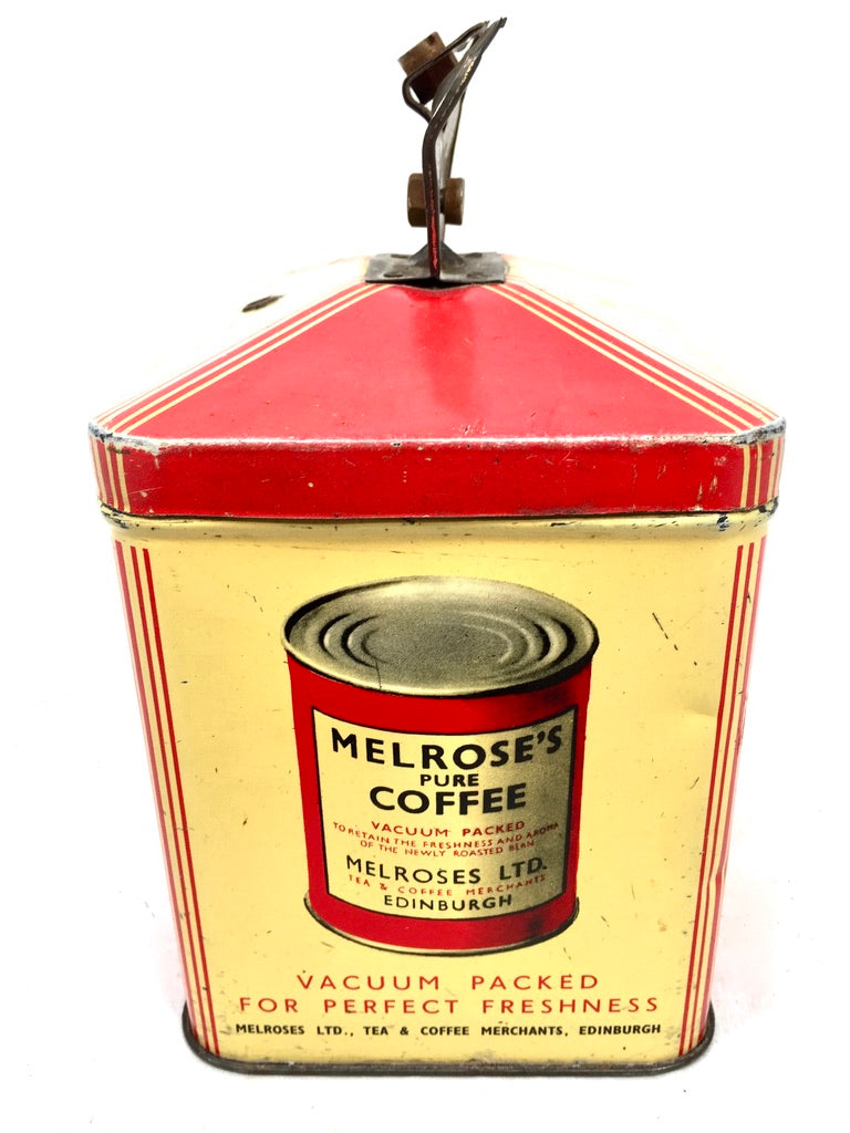 Antique Advertising - Melroses Tea Counter Top String Cutter Dispenser Tin c1930