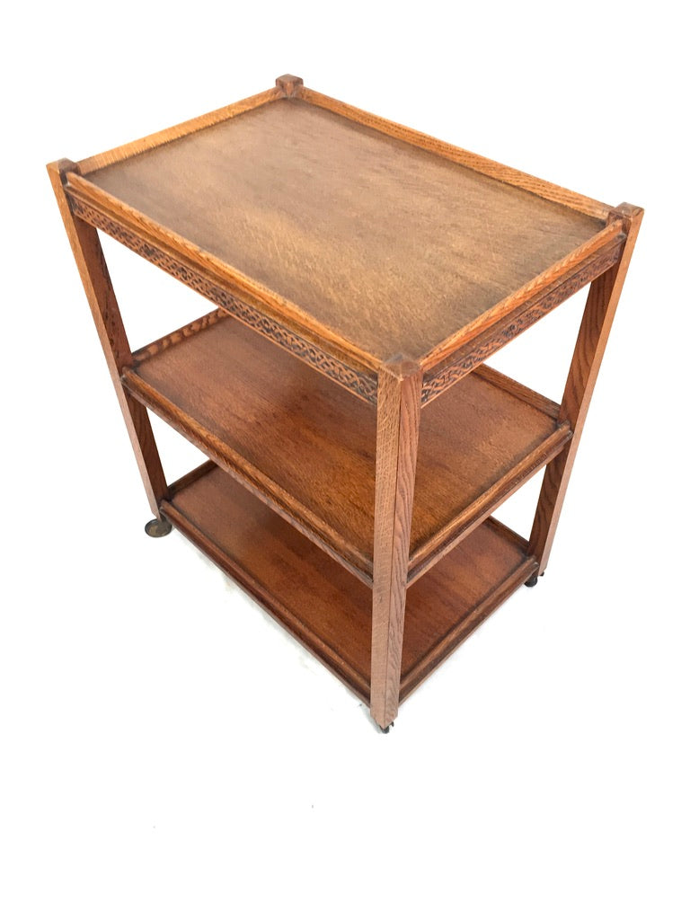 Antique Arts & Crafts Wooden Oak Tea Trolley / Bar Cart Side Table c.1930