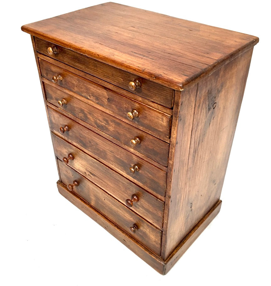 Antique Tabletop Wooden Pine Chest of Collectors Drawers Storage Box c.1900