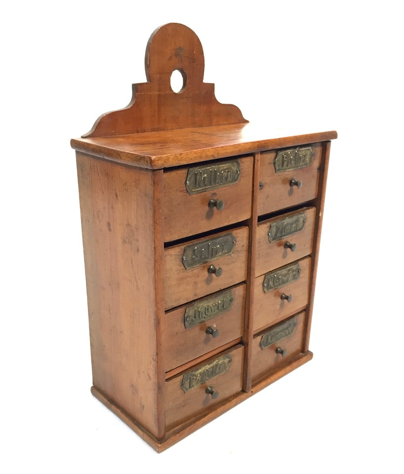 Antique Wooden Tabletop / Wall Hanging German Spice Box Drawers Storage Rack
