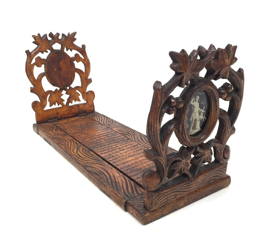 Antique Wooden Art Nouveau Tabletop Book Slide Display Stand Shelf Rack c1900