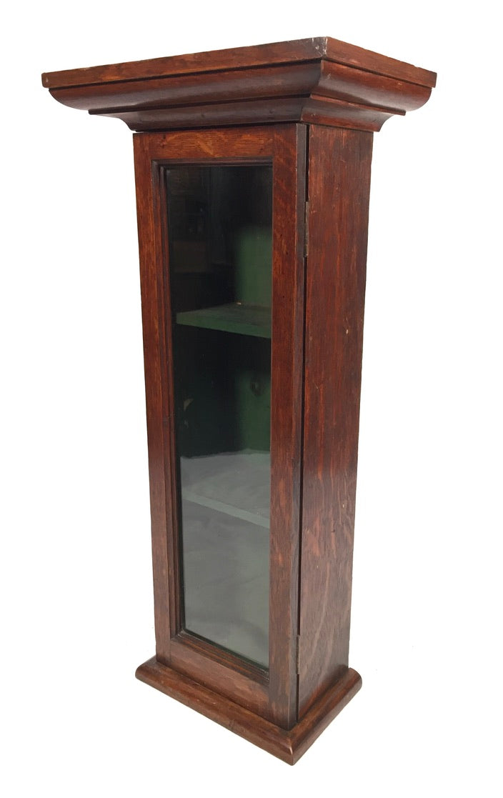 Antique Wooden Oak Glass Shop Wall Display Cabinet / Collectors Unit c.1910