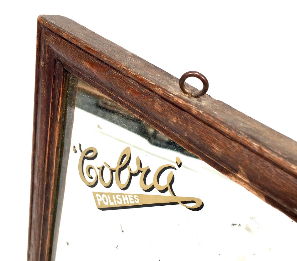 Antique Advertising - Cobra Polishes Pictorial Framed Mirror Sign Tabletop 1930s