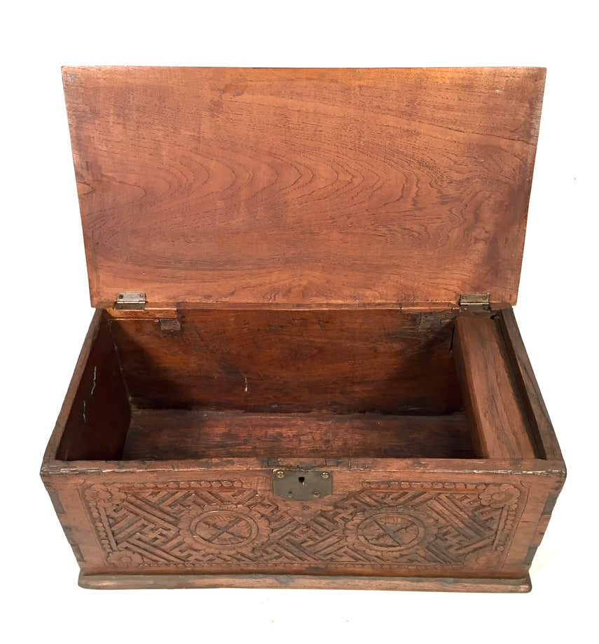 Antique Wooden Carved Blanket Box / Coffer Storage Chest Trunk c.1900