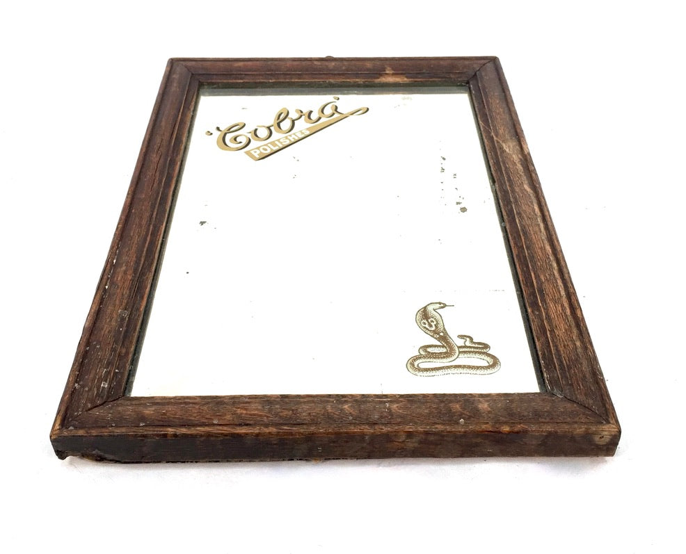 Antique Advertising - Cobra Polishes Pictorial Framed Mirror Sign Tabletop 1930s