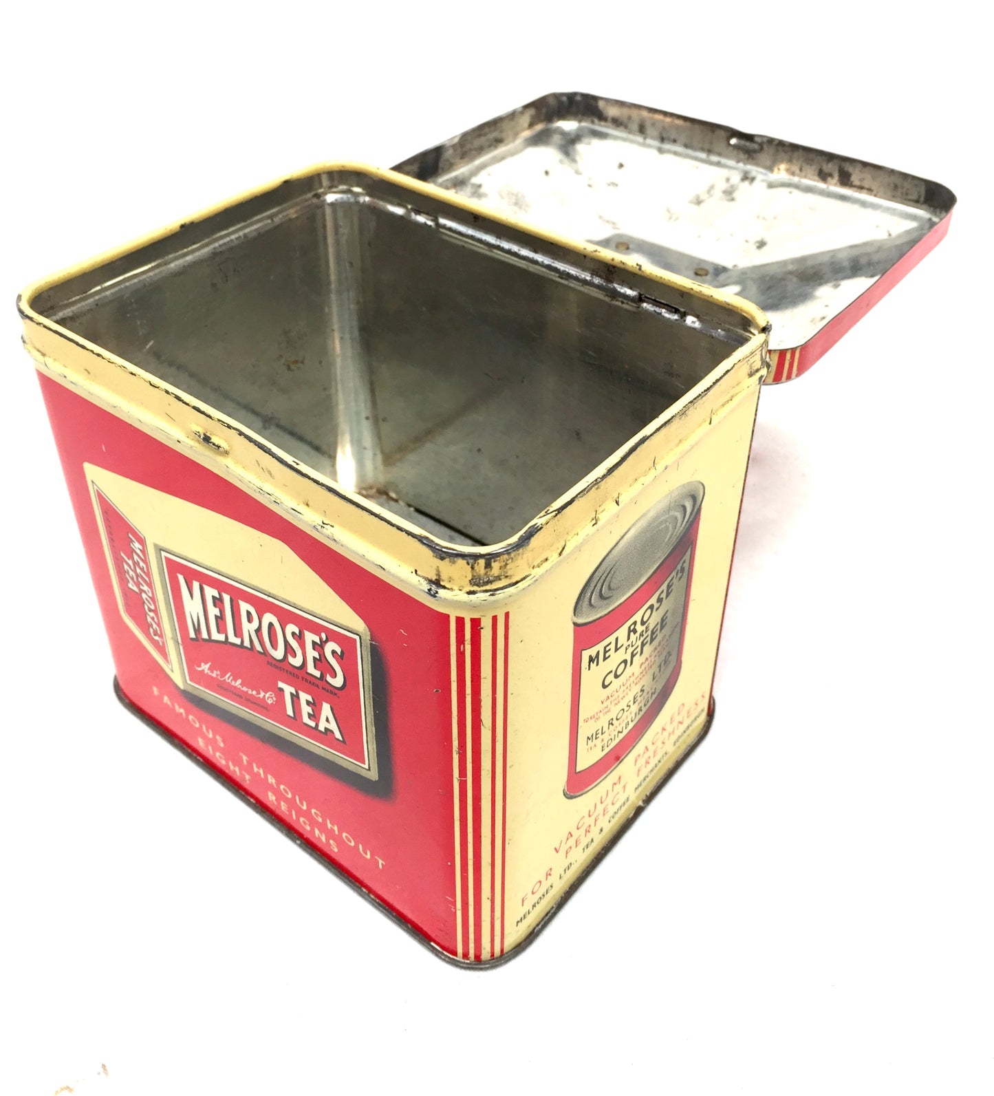 Antique Advertising - Melroses Tea Counter Top String Cutter Dispenser Tin c1930