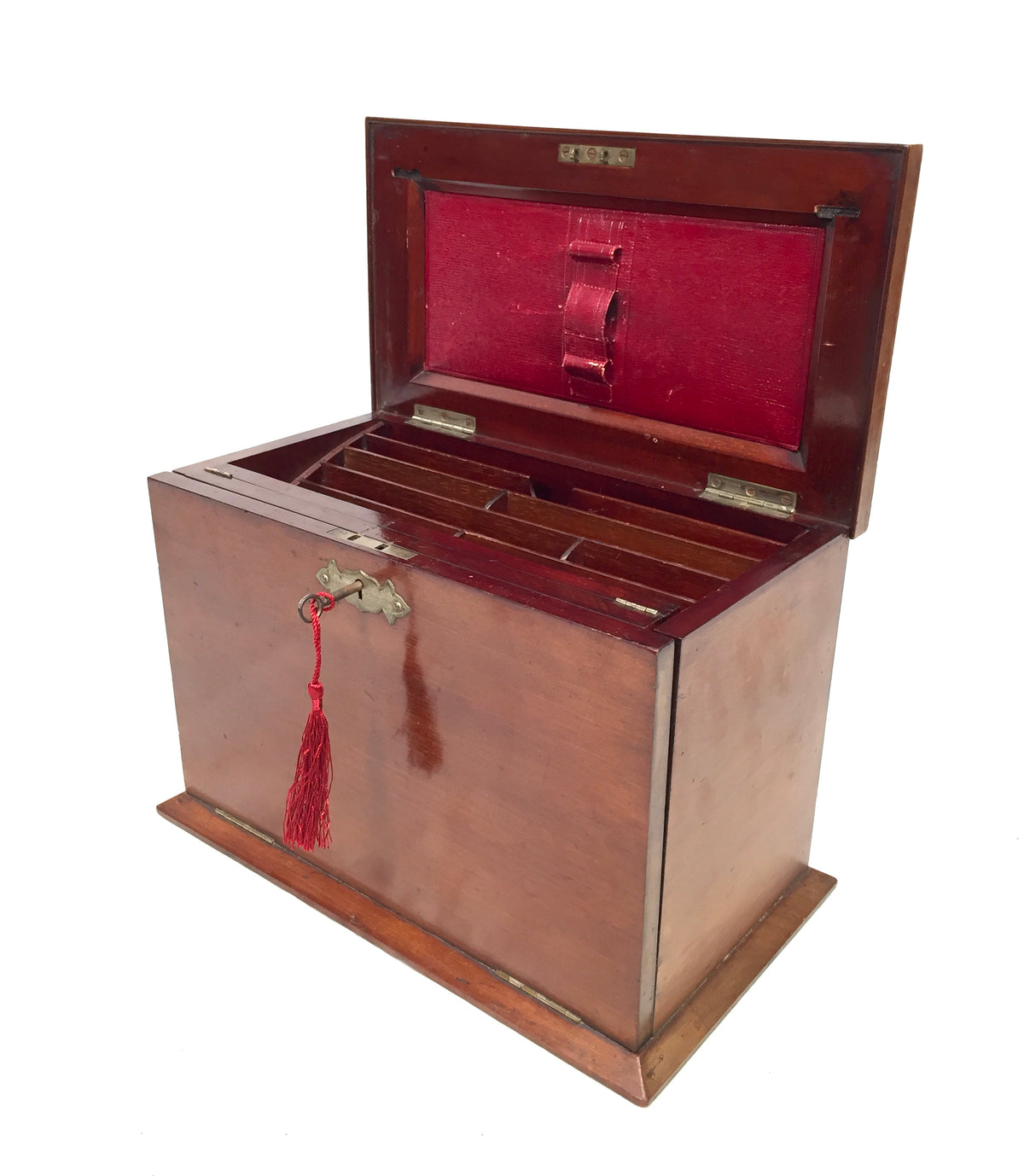 Antique Victorian Oak Wooden Desktop Stationery Box / Writing Cabinet with Key