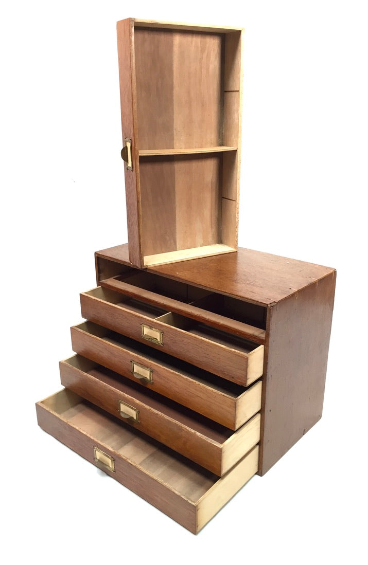 Antique Desktop Wooden Chest of Drawers / Filing Storage Box Cabinet c.1950
