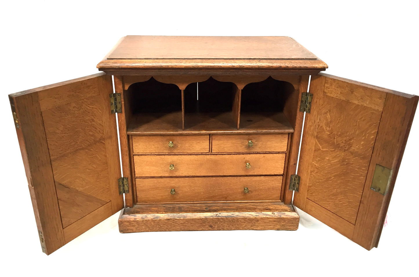 Antique Tabletop Oak Wooden Desk Stationery Box / Cabinet / Cupboard c.1920 Key