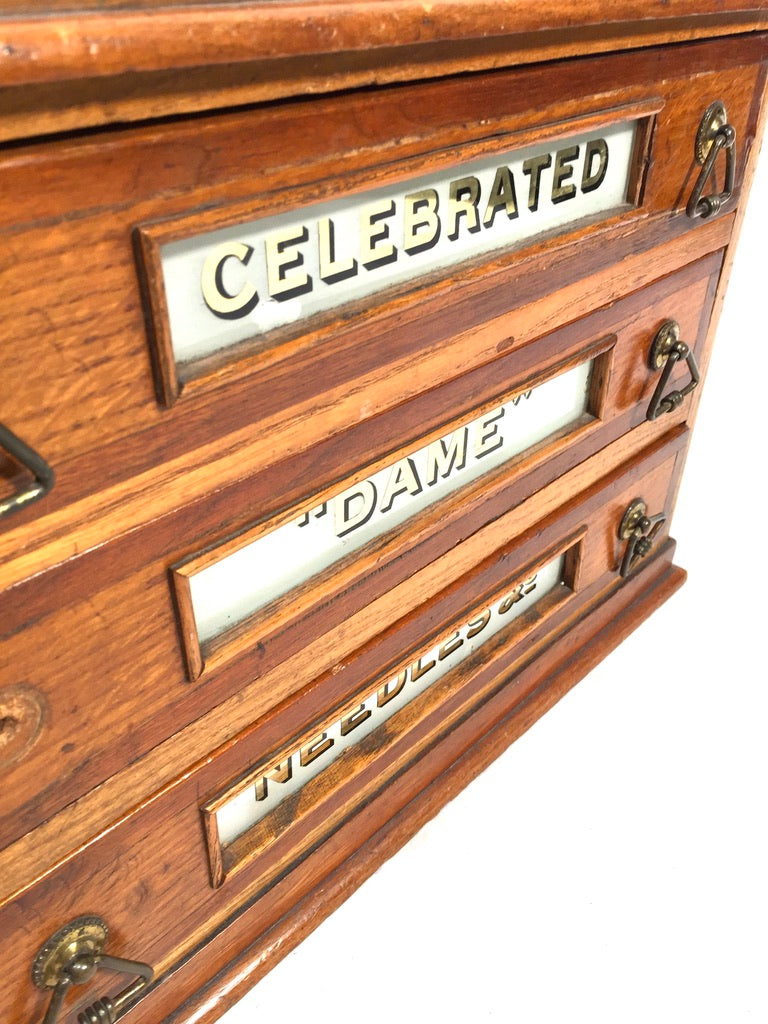Antique Haberdashery Tabletop Shop Display Needle Box / Display Cabinet Drawers