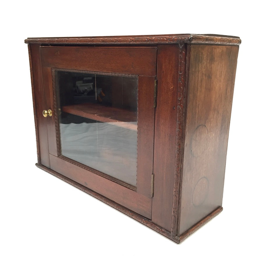 Antique Wooden & Glass Fronted Tabletop Cupboard / Wall Storage Box Cabinet