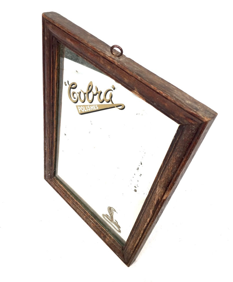 Antique Advertising - Cobra Polishes Pictorial Framed Mirror Sign Tabletop 1930s