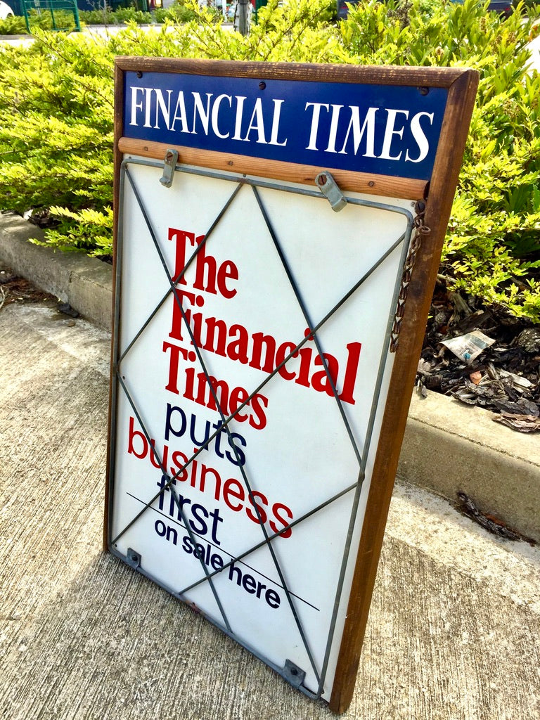 Antique Advertising The Financial Times Wooden Wall Hanging Newsagents Shop Sign