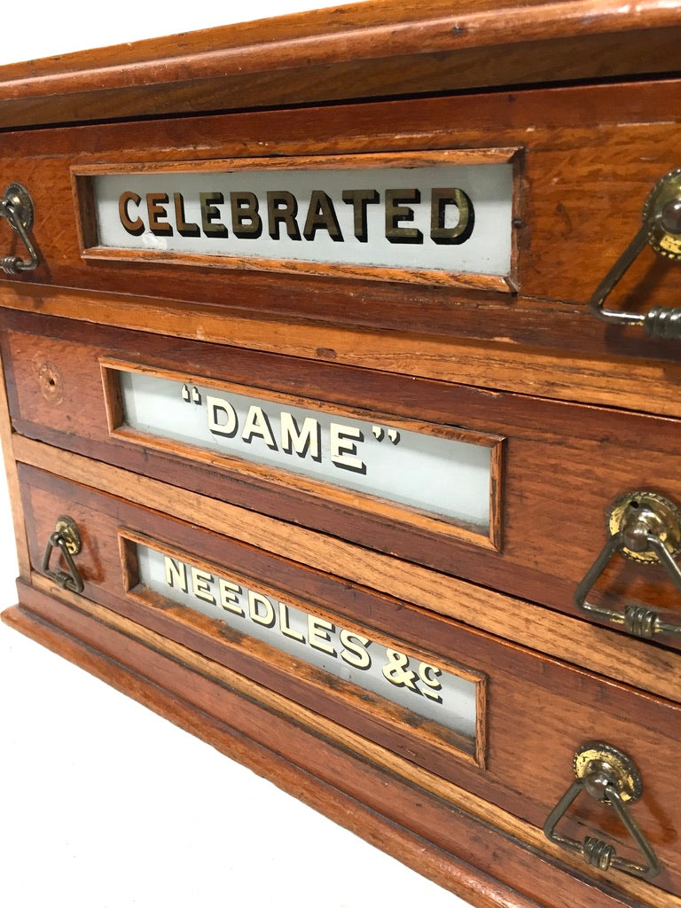 Antique Haberdashery Tabletop Shop Display Needle Box / Display Cabinet Drawers