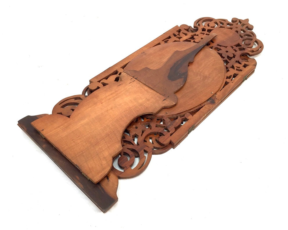 Antique Tabletop Hand Carved Wooden Sorrento Ware Triptych Vanity Mirror c.1900