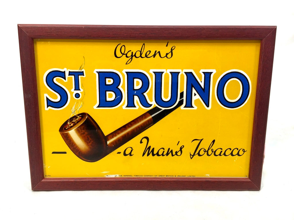 Antique Advertising - Original Ogdens St Bruno Reverse Painted Glass Sign Framed