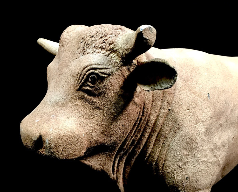 Antique Butchers Shop Counter Tabletop Bull / Cow Sculpture Figurine Statue