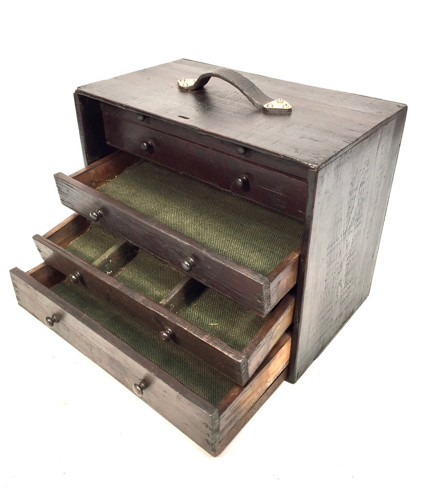 Antique Wooden Engineers Toolbox / Tool Box / Collectors Cabinet Storage Box