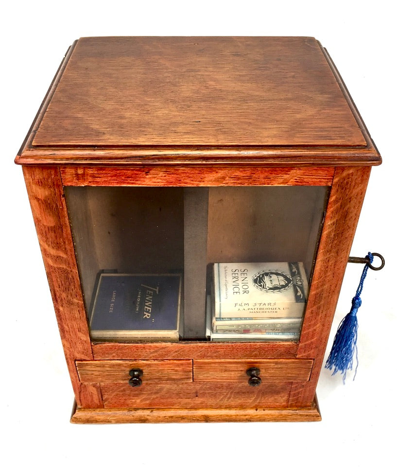 Antique Advertising - Wooden Tabletop Coin Operated Cigarette Vending Machine