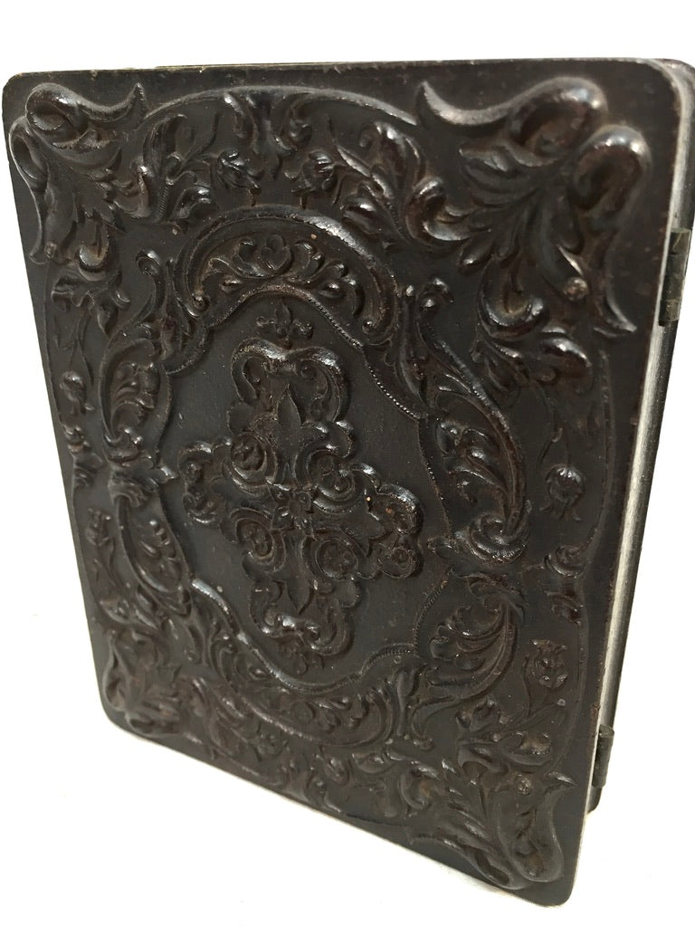 Antique Victorian Ambrotype Silhouette Portrait Wooden Carved Travel Case c.1850