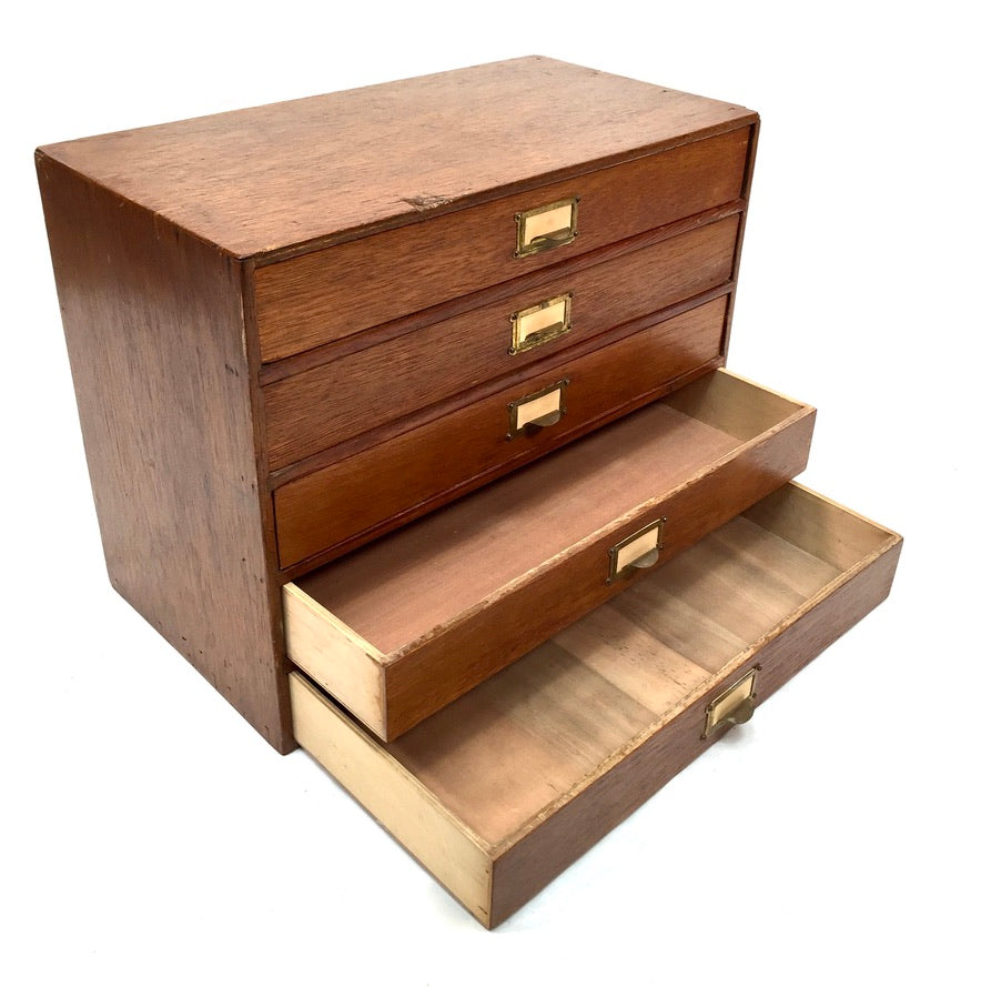 Antique Desktop Wooden Chest of Drawers / Filing Storage Box Cabinet c.1950