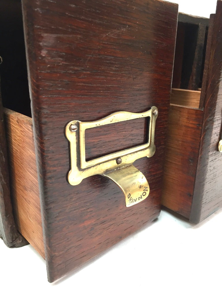Antique 20th Century Tabletop Wooden "Shannon" Index Card Filing Drawer Box Unit