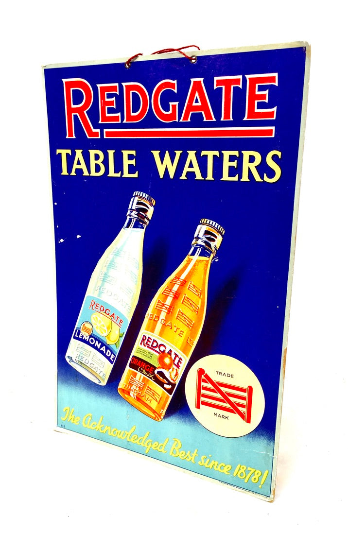 Antique Advertising - Redgate Table Waters Shop Display Showcard Sign c.1940
