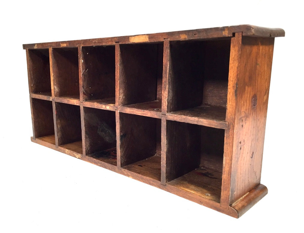 Antique Wooden Rustic Pigeon Hole Filing Cabinet / Mail Letter Organiser / Shelf