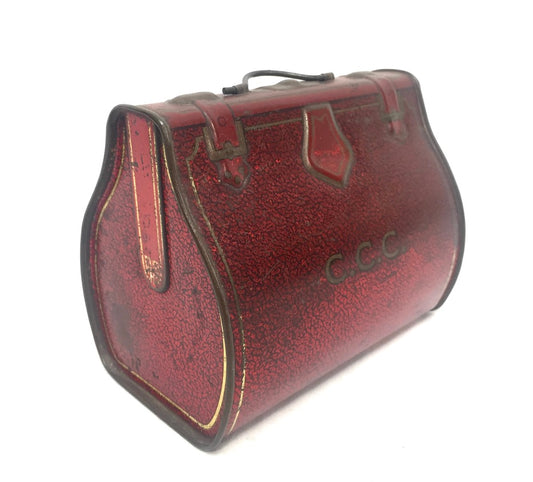 Antique Advertising - Carr &amp; Co Biscuit Tin in Handbag Form Red &amp; Black / c.1900